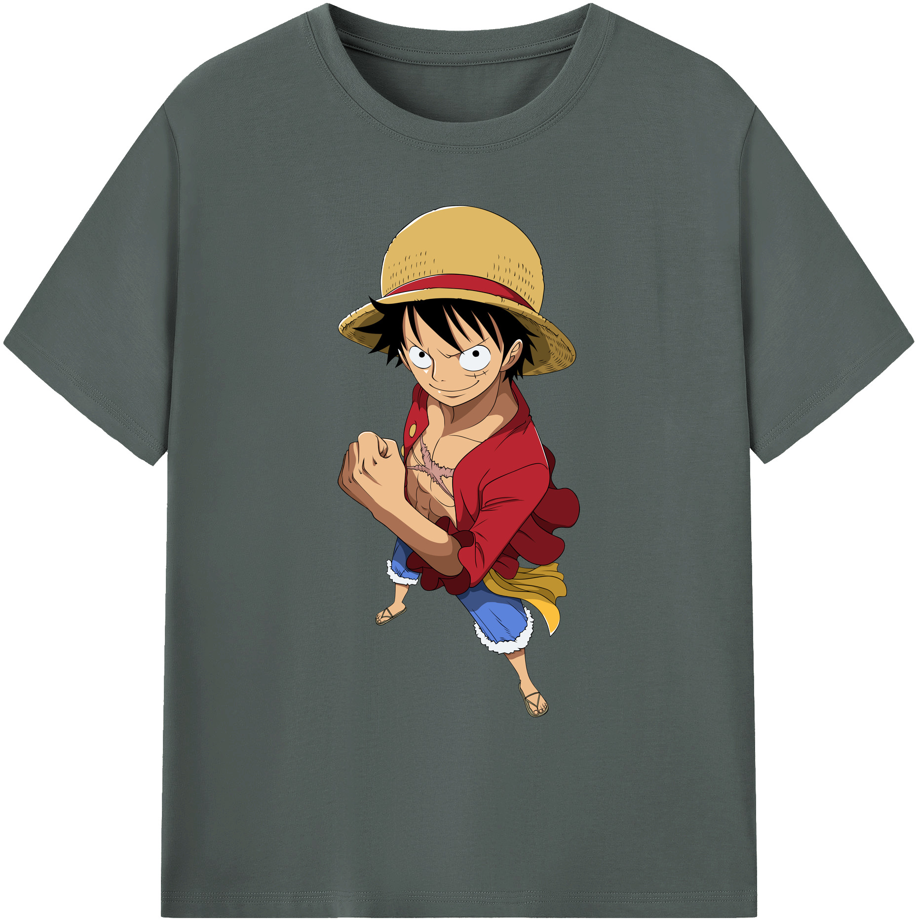 ワンピース モンキー・D・ルフィ ONE PIECE Monkey D. Luffy 綿100％ メンズ半袖Tシャツ｜肌触りやわらか＆通気性